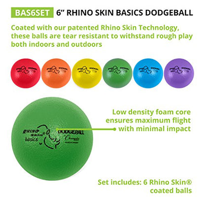 Champion Sports Rhino Skin Dodgeball Set – 6 Soft Foam Balls with Durable Coating, 6" or 7" for Gym, Playground Play - style: 6" Set of 6