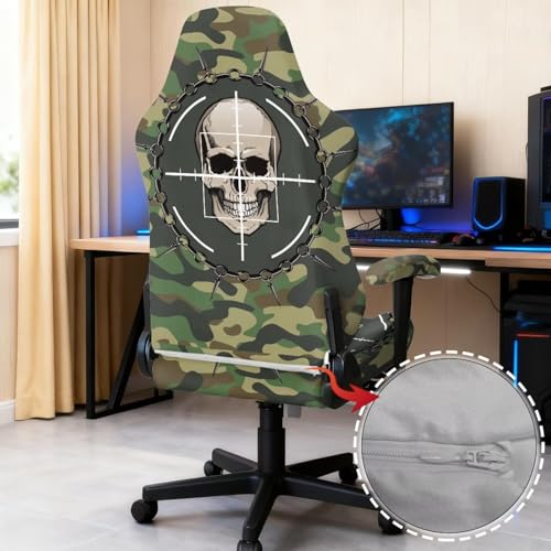 Gothic Skull Camo Gaming Chair Cover Universal Space with Armrest Breathable Stretch Racing Computer Chair Slipcover Non Slip Removable Office Armchair Cover for Swivel Chairs Boss Chairs - color: Gothic Skull Camo