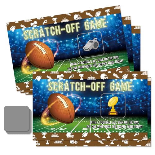 50 Pcs Football Theme Scratch Off Game Cards, Rugby Scratch Cards for Baby Shower Birthday Party, Sports Lottery Group Games Enterprises Activity Supplies for Football Lovers, Football Party - color: Blue