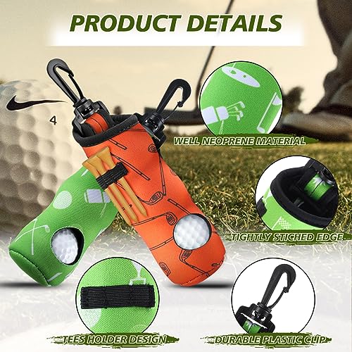 4 Pieces Golf Tee Holder Golf Ball Carry Bag Pouch Ball Holder Keychain Belt Clip Gifts Accessories - color: Orange, Yellow, Green