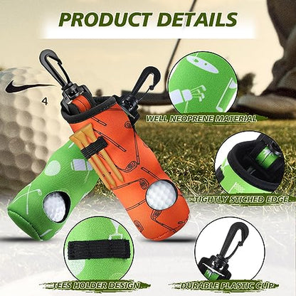 4 Pieces Golf Tee Holder Golf Ball Carry Bag Pouch Ball Holder Keychain Belt Clip Gifts Accessories - color: Orange, Yellow, Green