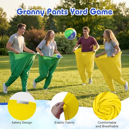 2 Pcs Granny Pants Yard Game, Granny Pants Outdoor Game with 16 Six-Color Bouncy Ball and 2 Air Pump, Team Relay Family Reunion Party Field Game Sets - color: Yellow + Green