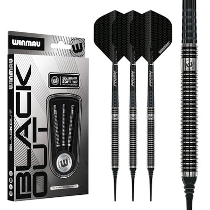 Winmau Blackout Softip Tungsten Darts Set with Flights and Shafts (Stems) - size: 18G - Soft Tip, style: Soft Tips