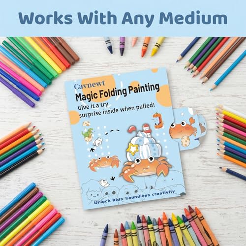 Cavnewt Kids Coloring Book with Foldable Surprise Design, Expandable Long Coloring Pages, Creative Drawing Activity Book for Toddlers & Kids, Screen-Free Travel Activity,Ideal Gift for Kids