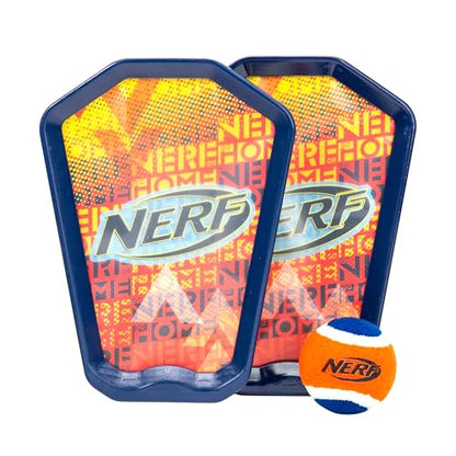 Nerf Toss and Catch Game with Paddles + Ball - Tennis Catch Game with (2) Self- Stick Paddles - Perfect Kids Beach Toy + Backyard Set - Includes 2 Sticky Mitts + Tennis Ball