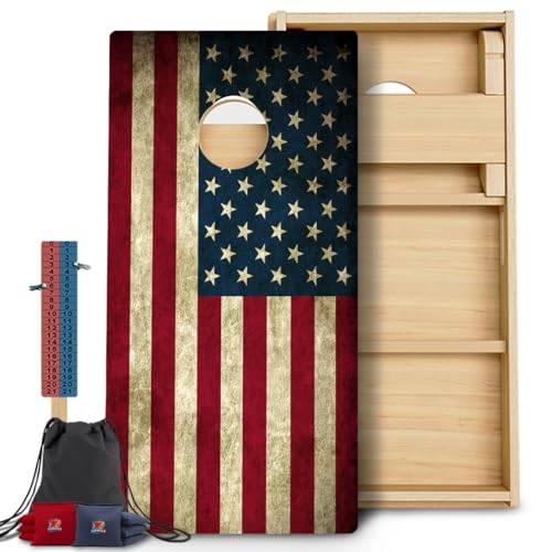 CornholeGamesUSA Pro Cornhole Boards Set | Made in USA | 3/4 Baltic Birch | No Bounce | Triple Thick Legs | Two Brace & Handles, Tournament 2x4 Regulation Set with Score Tower & Cornhole Bags - color: 402