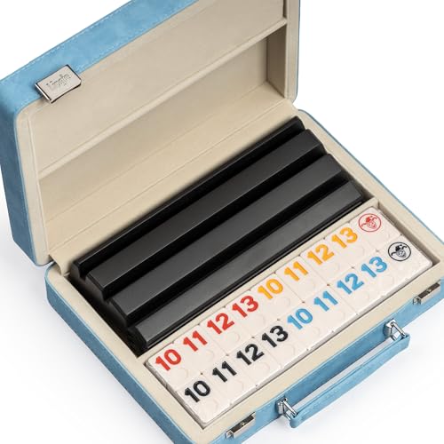 Rummy Game Set, 2-4 Players with 106 Rummy Tiles and 4 Racks, Rummy Travel Game Set with Faux Leather Case, Fun Family Classic Board Games (Blue) - color: Blue