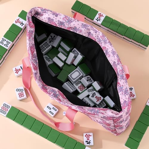 Mahjong Tote Bag for Tiles Racks & Pusher - Pink Printed Empty Mahjong Bag Set, Stylish Gift Bag for Girls’ Night & Post-Brunch Games (Case Only) - color: Pink Paisley Printed