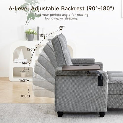 oaaktu Modern Tufted Linen Fabric Chaise Lounge Sofa Chair with Rotating Side Table,Storage,Pillow,USB Charging Ports and Adjustable Backrest Perfect for Living Room, Small Spaces (12-Light Gray) - color: 12-light Gray