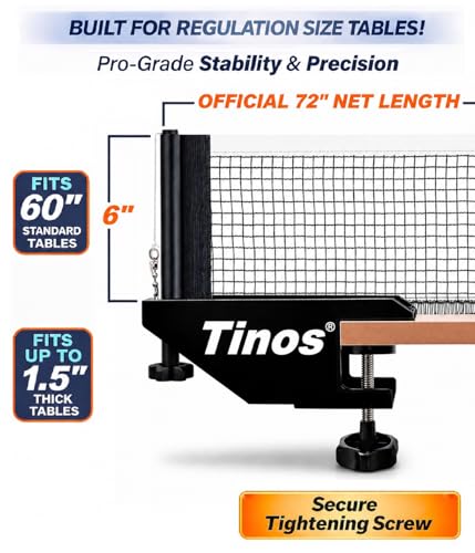 Tinos Premium Quality Ping Pong Net & Post | Tension and Height Adjustment | Heavy Duty Table Tennis net & Post Set