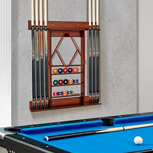 GYMAX Pool Stick Holder, Wall Mount 8 Pool Cue Rack made of 100% Pine Wood, Billiard Cue Racks Pool Table Accessories for Game Room Club Men Cave