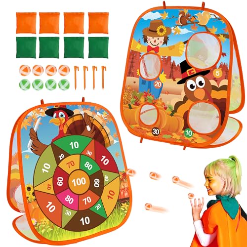 Fall Thanksgiving Bean Bag Toss Games for Kids, Fall Festival Party Games Outdoor Indoor Turkey Dart Board for Kids Carnival Games Toys Thanksgiving Party Favors for Boys Girls Family Yard Games