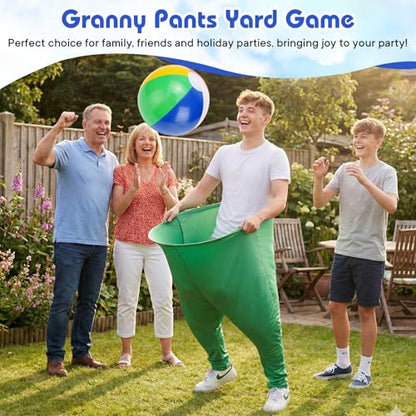 2 Pcs Granny Pants Yard Game, Granny Pants Outdoor Game with 16 Six-Color Bouncy Ball and 2 Air Pump, Team Relay Family Reunion Party Field Game Sets - color: Yellow + Green
