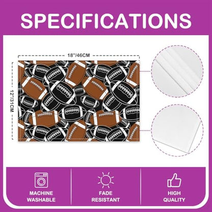 Cartoon Rugby Placemat Set of 4,Sports Brown Rugby Outdoor Indoor Place Mats,Football Games Competition Washable Durable Table Mats 12x18 Inch - color: Brown Black White