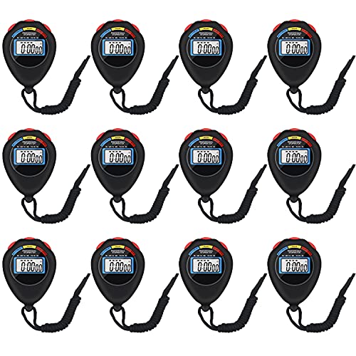 Pgzsy 12 Pack Multi-Function Electronic Digital Sport Stopwatch Timer, Large Display with Date Time and Alarm Function,Suitable for Sports Coaches Fitness Coaches and Referees