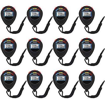 Pgzsy 12 Pack Multi-Function Electronic Digital Sport Stopwatch Timer, Large Display with Date Time and Alarm Function,Suitable for Sports Coaches Fitness Coaches and Referees
