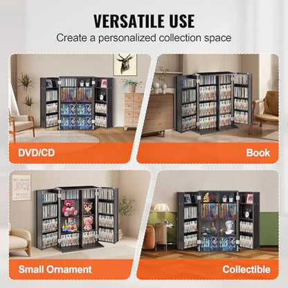 VEVOR Media Storage Cabinet, DVD Cabinet with Doors and Shelves, CD Storage, Adjustable DVD Shelf, Protects & Organizes Music, Movie, Video Games or Collections-Espresso - style: Espresso