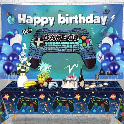 4 Pack Video Game Tablecloth Video Game Birthday Decoration Gaming Birthday Party Supplies 86” x 51” Rectangle Plastic Game party Table Cover for Kids Boys Girls Video Game Party Decorations Favors