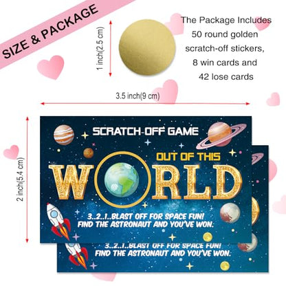50 Pcs Out of This World Scratch Off Cards, Funny Outer Space Theme Scratch Cards for Birthday Baby Shower Party, Lottery Group Reveal Games Activity Supplies, Galaxy Theme Party Supplies - color: Blue
