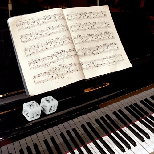 oyeftp Fun Five-Line Staff Music Note Dice for Theory Learning, Large 20mm Educational Dice Set, Includes Treble Clef & Bass Clef Dice for Classroom Music Games - style: Music Note Dice