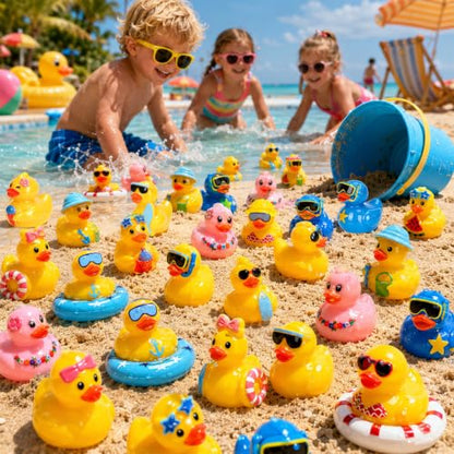 120 Pcs Summer Mini Resin Ducks 10 Styles Hawaii Beach Tiny Cruise Ducks to Hide Miniature Duck Figurines for Summer Swimming Pool Party Cruise Ship Game DIY Craft Cake Aquarium Desktop Decor - style: 120Pcs-Summer Ducks