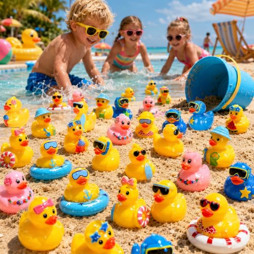200 Pcs Summer Mini Resin Ducks 10 Styles Hawaii Beach Tiny Cruise Ducks to Hide Miniature Duck Figurines for Summer Swimming Pool Party Cruise Ship Game DIY Craft Cake Aquarium Desktop Decor - style: 200Pcs-Summer Ducks