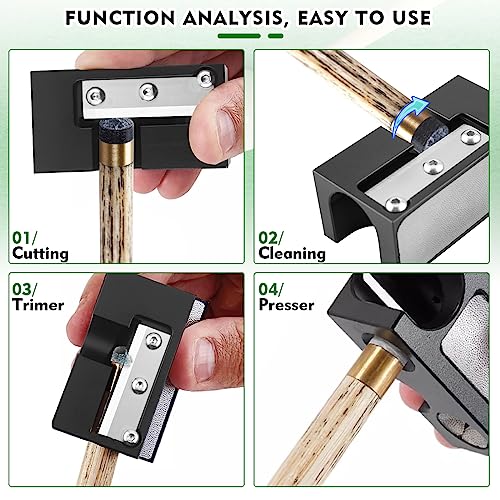 8 in 1 Aluminu Pool Cue Shaper, Black & Blue,Pool Cue Accessories for Replacement and Shaping Cue Tips, Cue Tip Shaper