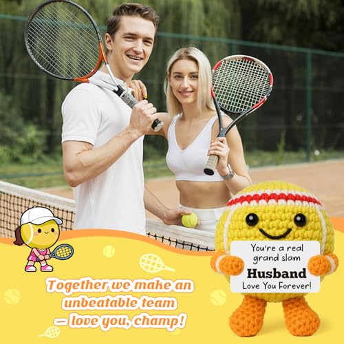 Mini Positive Crochet Tennis Ball Gifts for Women Men - Handmade Crochet Tennis Ball, Motivational Encouragement Christmas White Elephant Gift for Tennis Balls Lover Coworker Friend Coach - style: Husband
