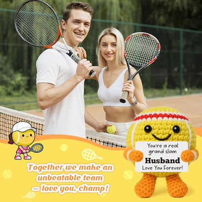 Mini Positive Crochet Tennis Ball Gifts for Women Men - Handmade Crochet Tennis Ball, Motivational Encouragement Christmas White Elephant Gift for Tennis Balls Lover Coworker Friend Coach - style: Husband