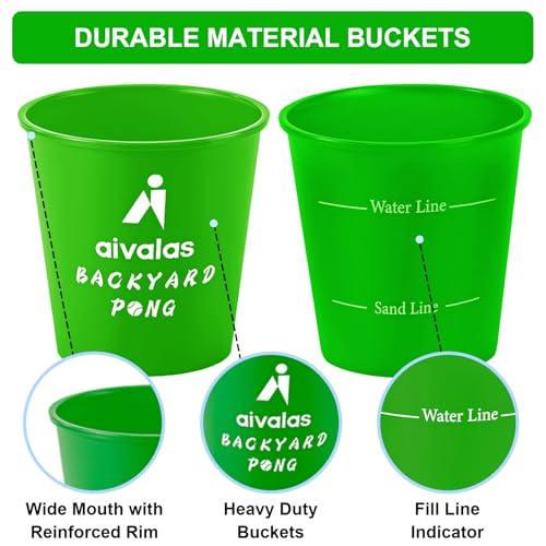 Aivalas Yard Pong Outdoor Games, Giant Yard Games Set with 12 Buckets and Balls for Adults and Family, Toss Game Throwing Games for Beach, Camping, Lawn and Backyard - color: Green