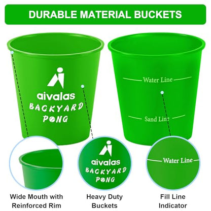 Aivalas Yard Pong Outdoor Games, Giant Yard Games Set with 12 Buckets and Balls for Adults and Family, Toss Game Throwing Games for Beach, Camping, Lawn and Backyard - color: Green