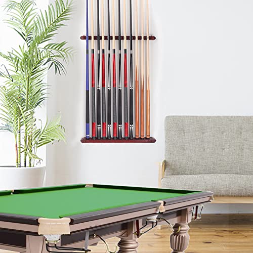 GSE Games & Sports Expert 2-Piece 6/8/12 Billiard Pool Cue Rack Wall Mounted Holders, Billiard Cue Sticks Wall Rack Set - style: 12 Cue - Mahogany