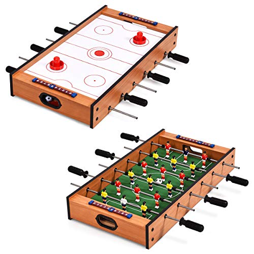 Giantex Multi Game Table, 2 in 1 Combo Mini Game Tables Top w/Soccer, Slide Hockey, Wood Foosball Game Table Top w/Footballs, Perfect for Game Rooms, Arcades, Bars, Parties, Family Night