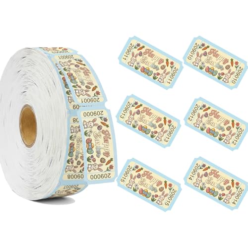 1000 Pcs Easter Raffle Tickets Roll Egg Bunny Carnival Raffle Tickets with Unique Numbered Games Door Drink Prizes Reward Happy Easter Single Tickets Roll for Events Party Favors Supplies - color: Easter Raffle Tickets-baby Bule