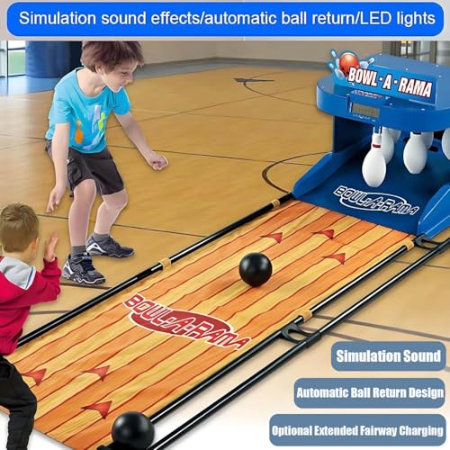 Indoor Bowling Alley Game for Kids & Adults - Electronic Bowling Ball Console with Automatic Reset, LED Scoreboard & Realistic Sound Effects - Family Fun Sports Game, 2m Long