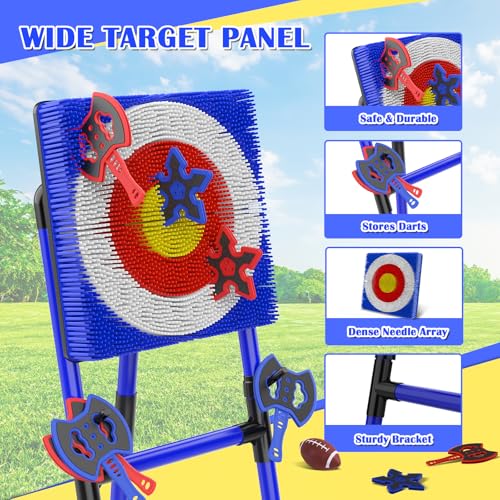 VATOS 2-in-1 Axe & Football Throwing Game Set, Bristle Axe Toss Target with 16 pcs Safe Darts, Portable Outdoor & Indoor Backyard Games for Teens and Adults, Lawn Carnival, Camping Party Toy Gift