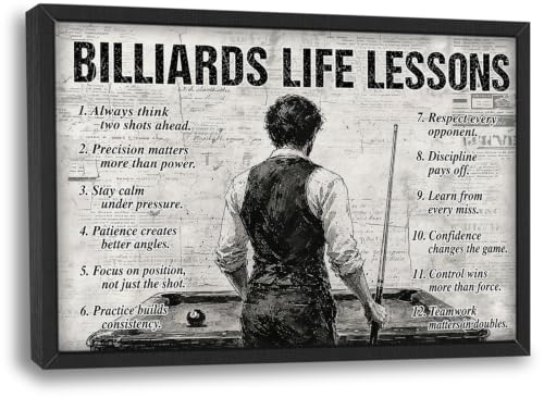 Billiards Wall Art Billiards Life Lessons Framed Wall Decor Sports Motivational Quotes Canvas Pictures Sign Poster Decorations Print Painting Artwork for Man Boy Room Living Room Bedroom 24x16inch - color: Billiards, size: 16"L x 24"W