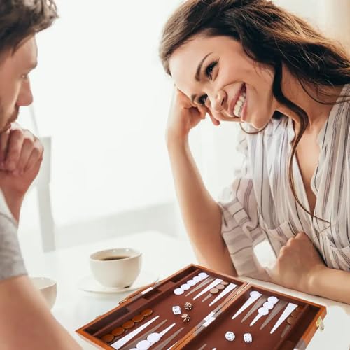 Backgammon Set - Classic Board Game with Premium Leather Case - Portable Travel Strategy Backgammon Game Set for Adults, Kids (18inch, Brown) - color: Brown, style: 18inch