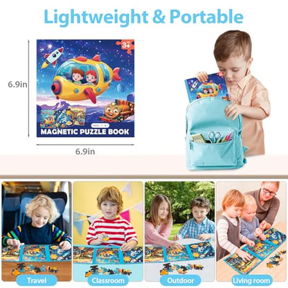 Space Ocean Train Magnetic Puzzles for Toddlers, Ages 3-5, 20-25-30 Pieces, Travel Jigsaw Puzzles, Preschool Learning Toys - style: Space