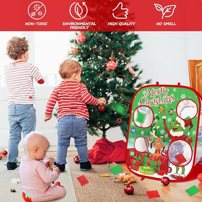 Christmas Bean Bag Toss Games for Kids, Christmas Party Games Double-Sided Collapsible Cornhole Board, Carnival Toys Gifts for Boys Girls Family Outdoor Indoor Yard Games Party Favors Supplies