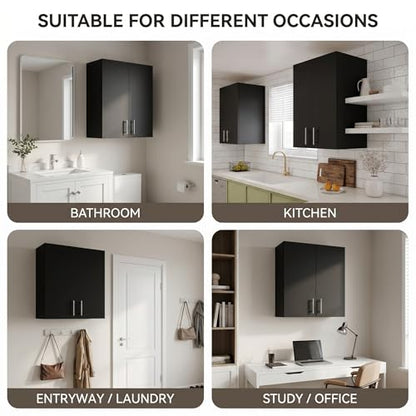 24 x 33 Inch Wall Cabinet set of 2, Kitchen Wall Mounted Wooden Storage Cabinet, Double Door Cabinet with Soft Close, Metal Handle, Adjustable Shelf, for Kitchen, Garage, Laundry, Bathroom, Black - color: Black