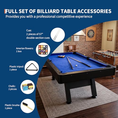 GarveeLife 7 ft Pool Tables with Wood Finish,Complete Billiard Set with 2 Cues, Balls, Triangle, Chalk & Brush,Modern Billiards Table for Adults & Family