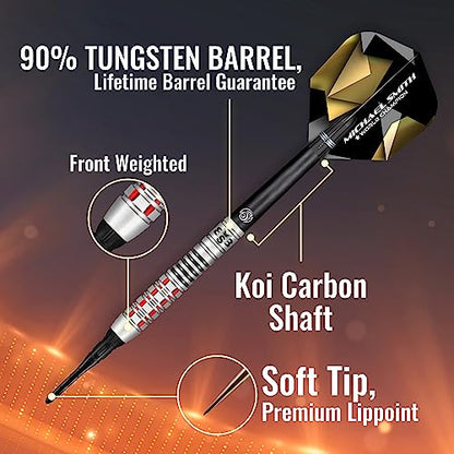 Shot! Darts Soft Tip, Michael Smith Believe (18g / 20g), 90% Tungsten Barrel, Front Weighted, Handcrafted Professional Dart Set & Flights Made in New Zealand, Plastic Tip for Electronic Dartboard