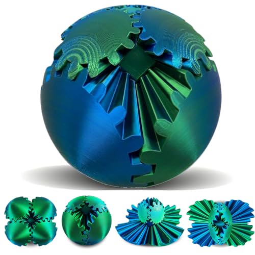 Gear Sphere, 3D Printed Gearsphere - The Steampunk Whirling Wonder Fidget Gear Ball, Gearsphere Cube Fidget Toy for Office and Home, Stress Relief Cool Stuff Toys Gift for 3+ Kids Adult (Green) - color: Green