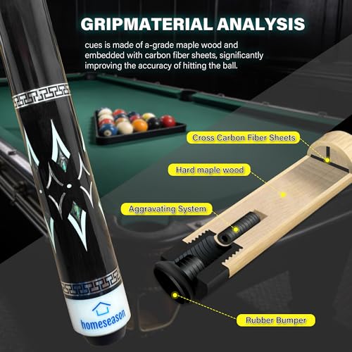 HomeSeason Pool Cue Stick 58inch 18oz-21oz 12.5mm Tip Professional Billiard Canadian Maple Wood 2-Piece Combination Cues Sticks - color: 21oz