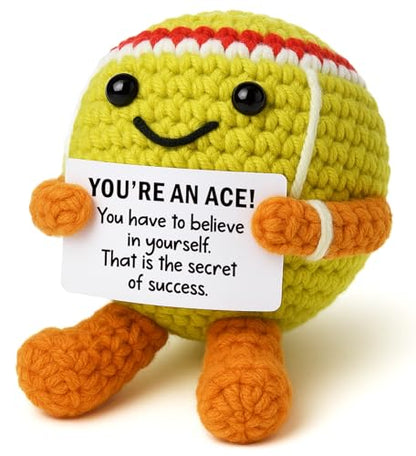 Mini Positive Crochet Tennis Ball Gifts for Women Men - Handmade Crochet Tennis Ball, Motivational Encouragement Christmas White Elephant Gift for Tennis Balls Lover Coworker Friend Coach - style: You're An Ace