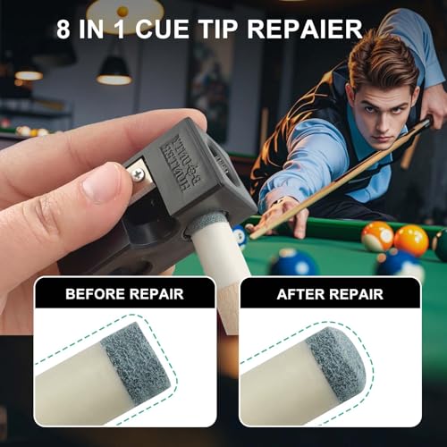 22 pcs Pool Cue Tips Replacement Kit, 8-in-1 Billiards Pool Cue Tip Shaper, Portable Pool Cue Repair Accessories for Replacement and Shaping Cue Tips for Billiards Enthusiastsm