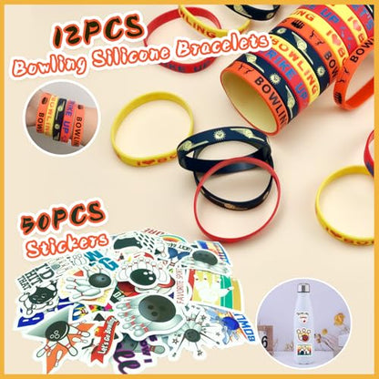 Bowling Party Favors Themed Birthday Party Decorations Supplies Include Keychains Slap Bracelets Goodie Bags Stickers Mini Bowling Game Toy Set Bowling Party Favors Gifts for Pinata Filler