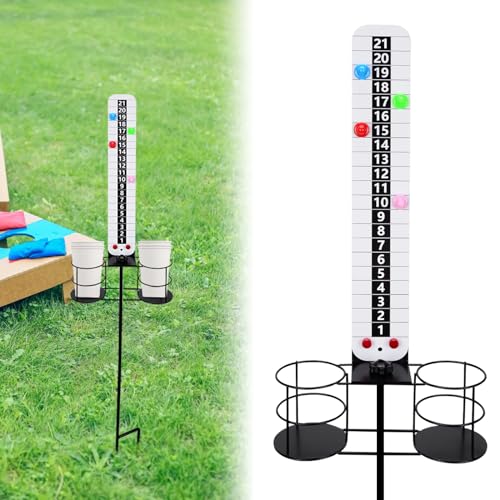 Metal Cornhole Scoreboard with Drink Holders Corn Hole Score Keeper with Magnetic for Outdoor Yard Lawn Game(1 PCS)