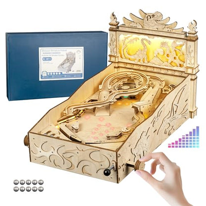 WodGod 3D Wooden Dinosaur Pinball Machine DIY Kit for Adults & Teens - Tabletop Arcade Game with LED Lights & Sound Effects, STEM Building Model, Creative Gift for Ages 14+